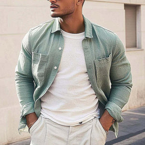 Lässiges, einfarbiges Langarmhemd mit Revers für Herren