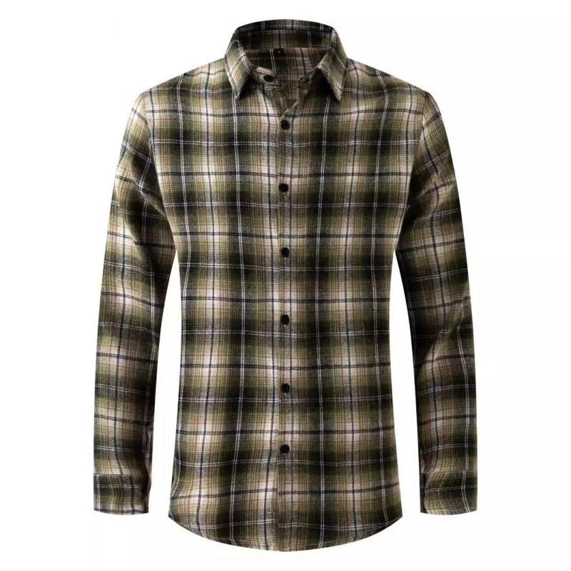 Men's Casual Plaid Lapel Long Sleeve Shirt