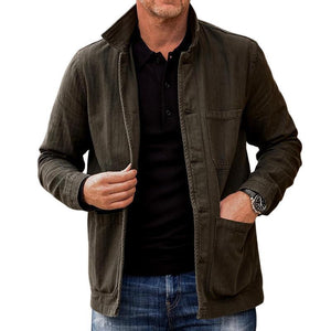 Men's Casual Vintage Washed Pocket Lapel Jacket