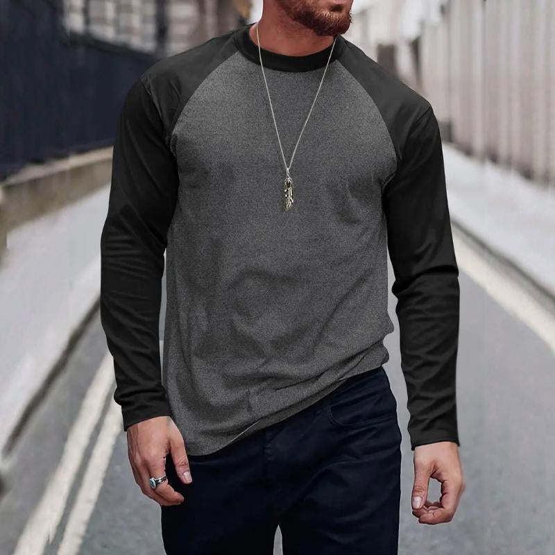 Men's Retro Casual Colorblock Round Neck Long Sleeve T-Shirt