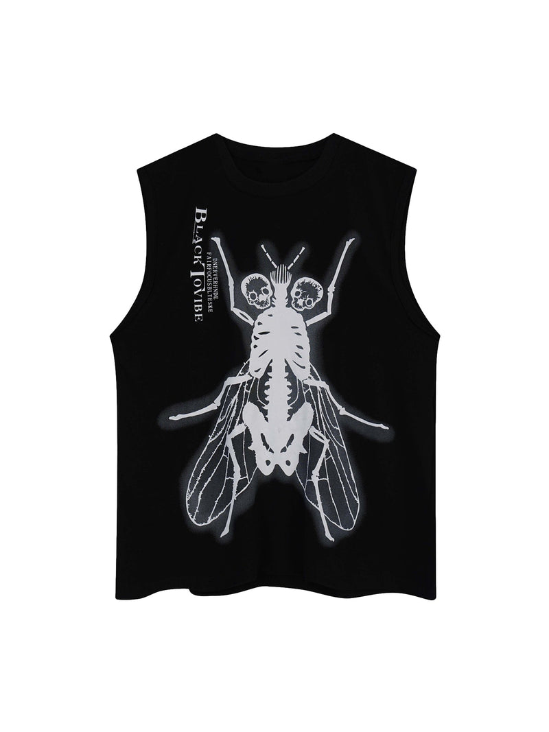 Golden Cicada Skull Skeleton Printed Vest