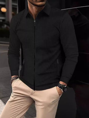 JACKE CARDIGAN REISSVERSCHLUSSJACKE LÄSSIGE LANGARM-WAFFEJACKE MIT REVERS