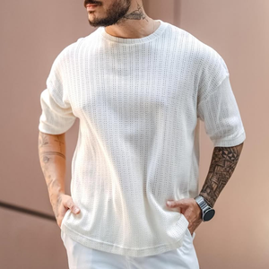 Men's Solid Hollow Out Round Neck Short Sleeve T-shirt