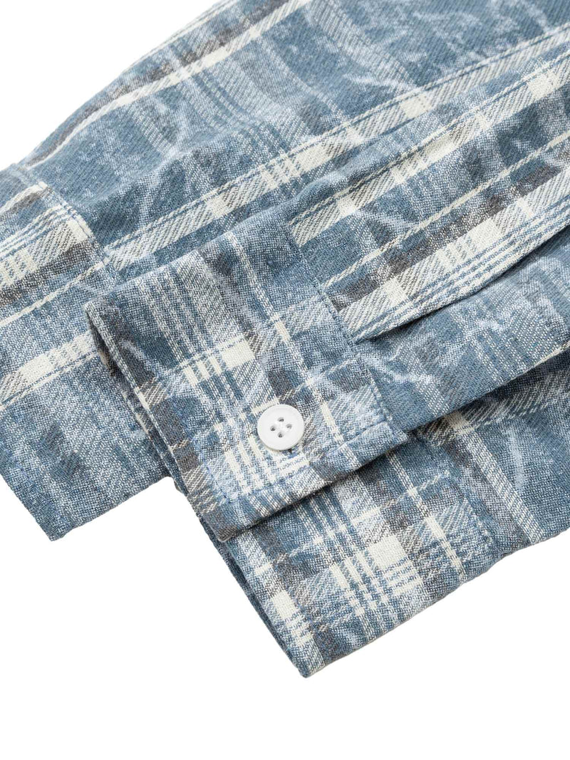 Lettering Print Raw Edge Plaid Shirt