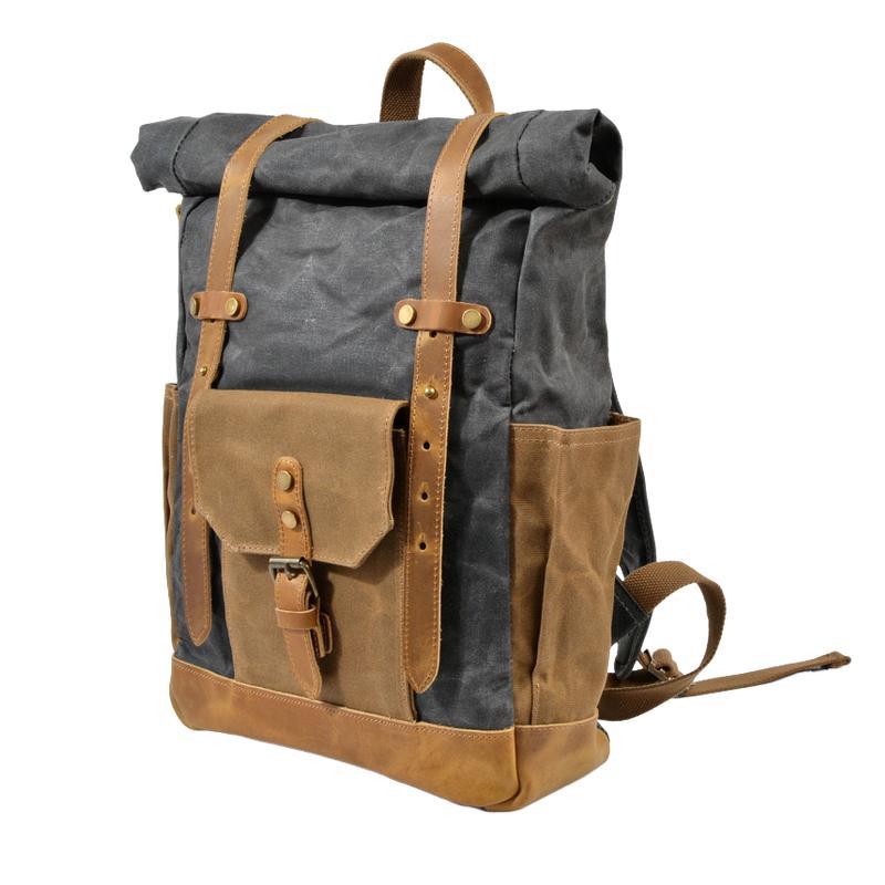 Men's Vintage Contrast Waterproof Canvas Multi-Pocket Backpack