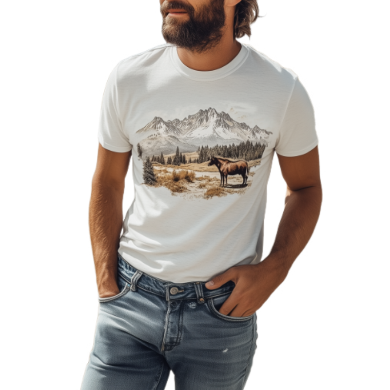Lässiges, bedrucktes Kurzarm-T-Shirt aus Baumwolle der Yellowstone Park-Serie für Herren