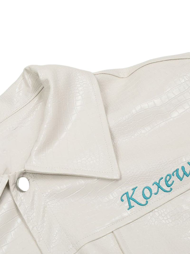 Star Embroidered PU Leather Jacket