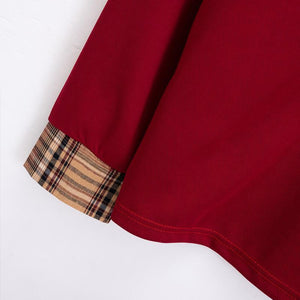 Men's Checked Stitching Lapel Long Sleeve Casual Polo Shirt