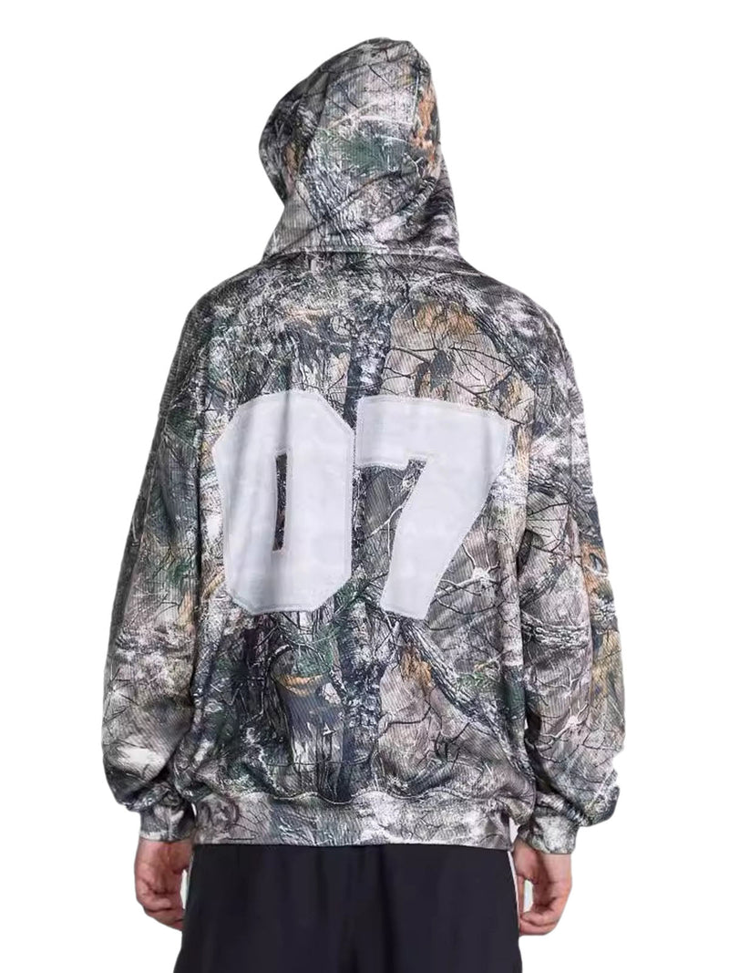 Retro Leaf Camouflage Patchwork Hoodie