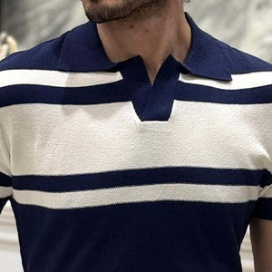 Herren-POLO-Shirt mit gestricktem Revers und Streifen, kurzärmelig