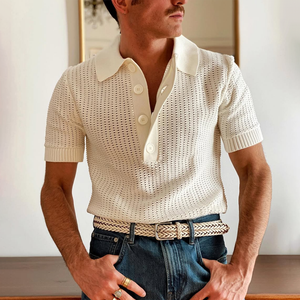 Herren-Poloshirt mit gestricktem, hohlem Revers und kurzen Ärmeln