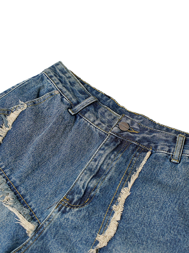 High Street Irregular Beard Denim Shorts