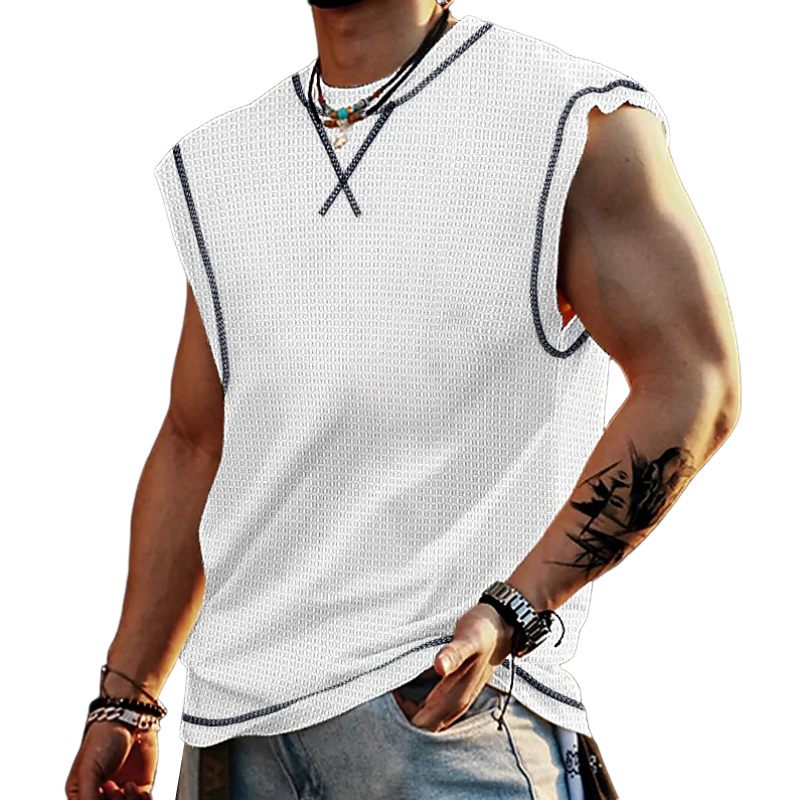 Lässiges, lockeres Tanktop mit Waffelmuster und Rundhalsausschnitt für Herren