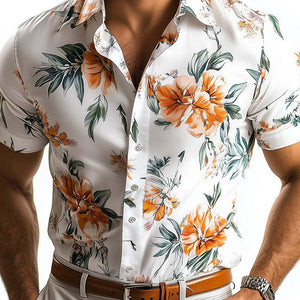 Men's Floral Print Vintage Short Sleeve Shirt