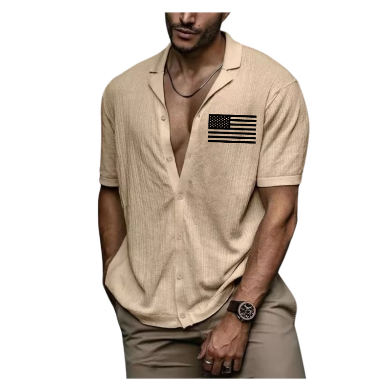 USA FLAG MEN'S SOLID COLOR SOFT FABRIC CASUAL SHIRT