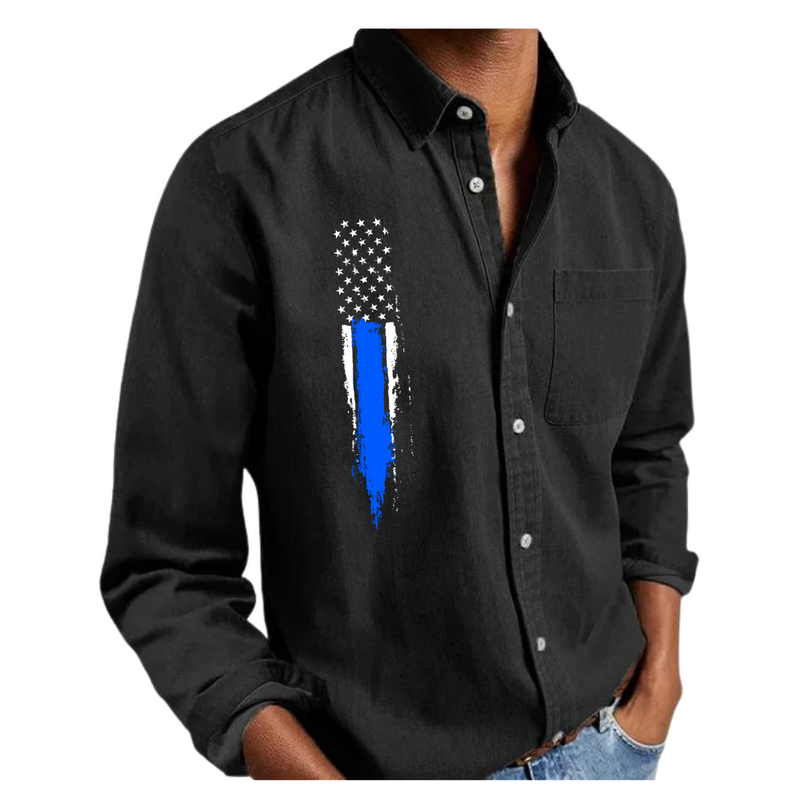 USA FLAG NEW LONG SLEEVE COLLAR MEN'S SHIRT