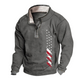 USA FLAG Casual sweatshirt, stand collar, zip fly, fleece sweatshirt