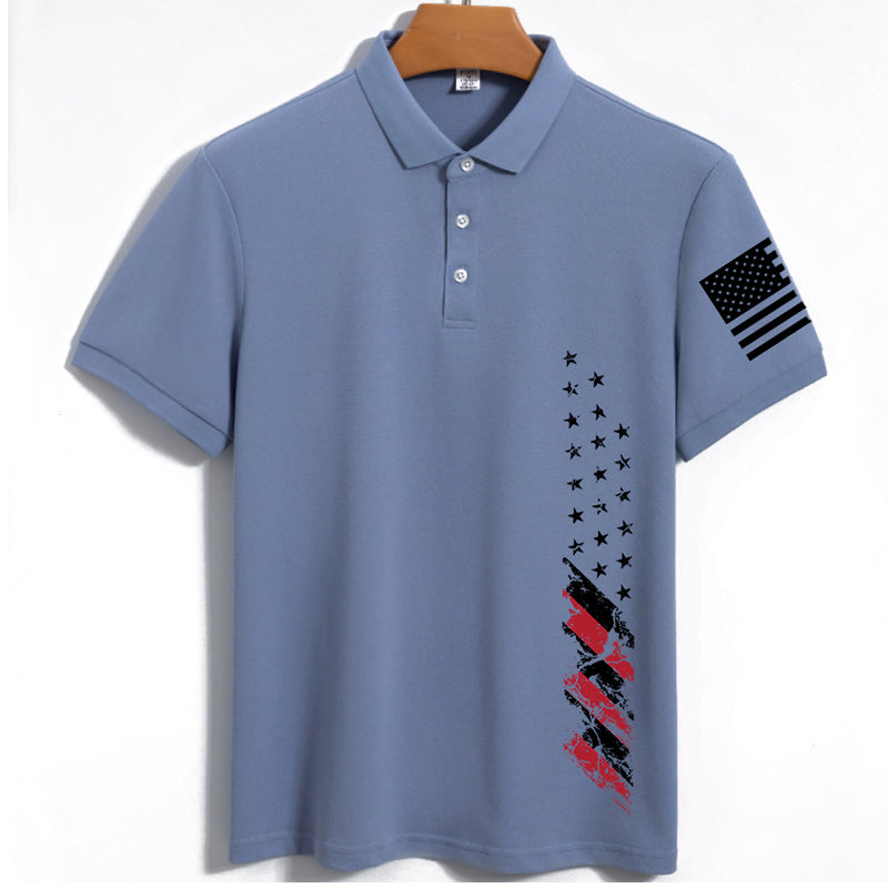 USA Flag Print Men's Outdoor SUN Protection QUICK DRY POLO (UPF40+)