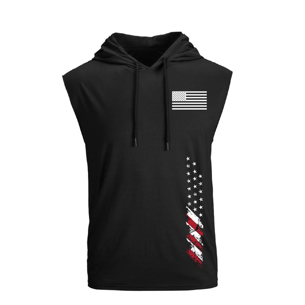 USA FLAG PRINT QUICK DRY HOODED TANK