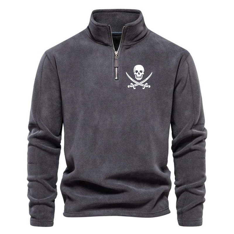 SKULL STAND UP COLLAR HALF ZIPPER LONG SLEEVED SWEATSHIRT