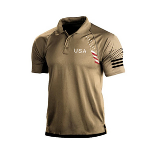 BUNTES POLOSHIRT MIT RAGLAN-GRAFIK UND USA-FLAGGE