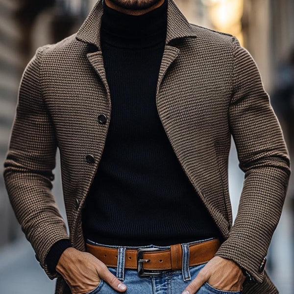Herren-Blazer im Vintage-Stil mit Hahnentrittmuster und Revers, einreihig, schmale Passform