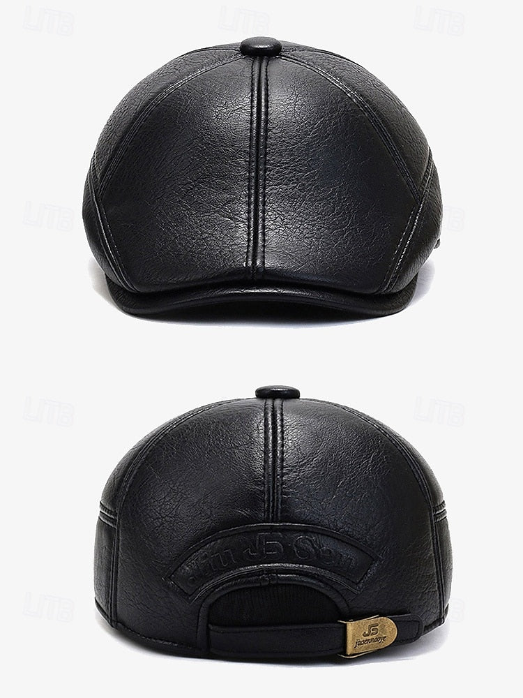 Men's Faux Leather Beret with Ear Flaps – Stylish Winter Hat with Ear Protection for Casual Wear and Outdoor Activities