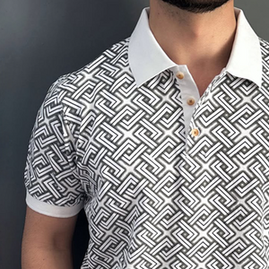 Men's Retro Casual Geometric Print Lapel Short Sleeve Polo Shirt