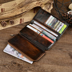 Men's Genuine Leather Vintage Distressed Multi-card Slot Long Wallet