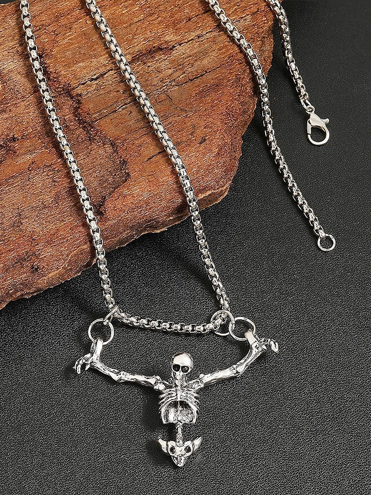 Gothic Skeleton Pendant Necklace – Punk Style Alloy Chain for Men and Women, Perfect for Halloween, Cosplay and Alternative Fashion