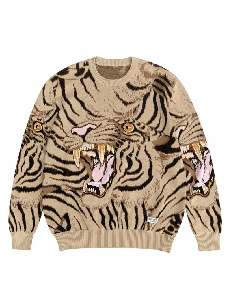 Tiger Crew Neck Knitted Sweater