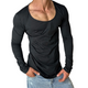 Men's Casual Cotton Blended Solid Color Round Neck Long Sleeve T-Shirt