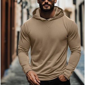 Men's Casual Solid Color Hooded Long Sleeve T-Shirt