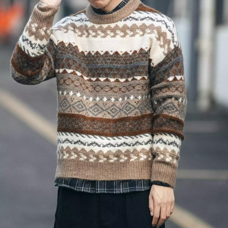 Herrenpullover mit Fair-Isle-Jacquard-Muster und Rundhalsausschnitt, langärmlig