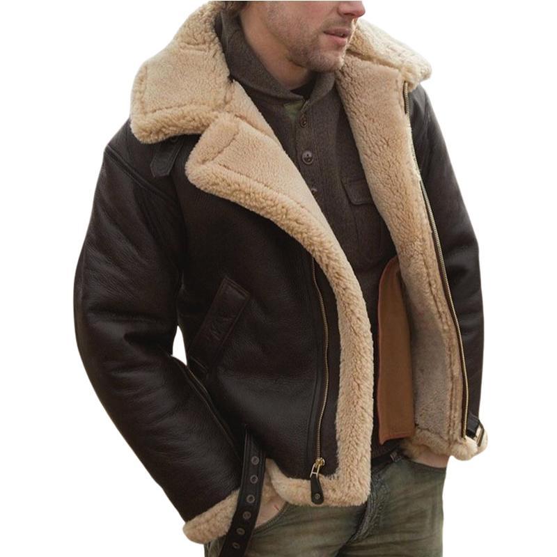 Men's Lapel Leather Velvet Jacket