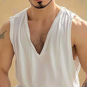 Einfarbiges Tanktop aus Baumwolle mit V-Ausschnitt für Herren