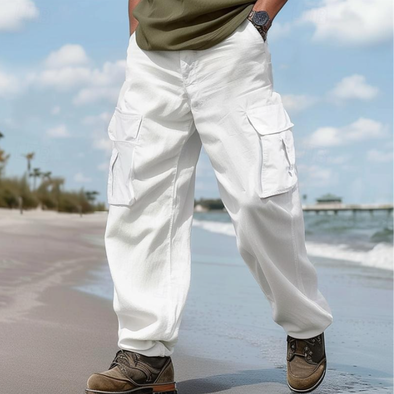 Men's Casual Cotton Linen Loose Multi-pocket Cargo Pants