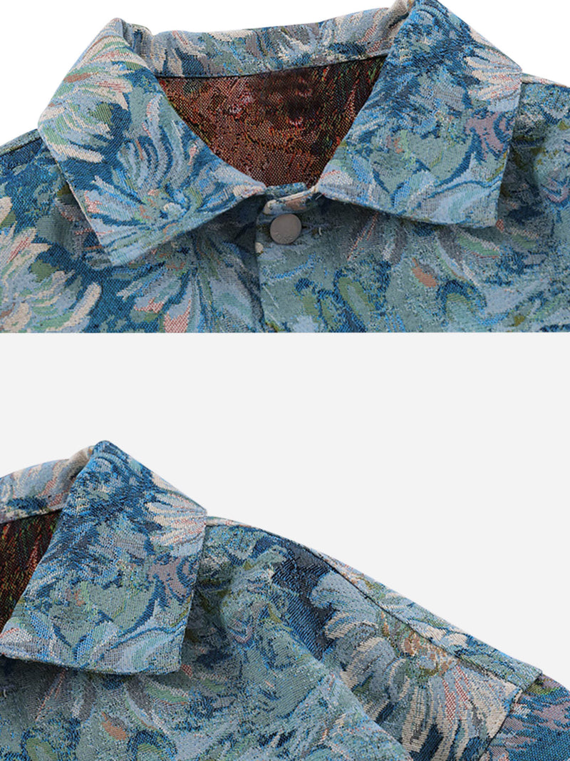 Oil Painting Jacquard Flower Denim Jacket