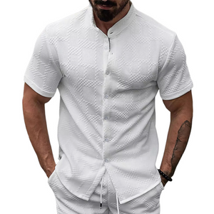 Men's Casual White Jacquard Short-sleeved Shirt