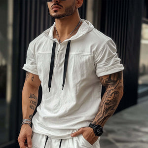 Men's Cotton Solid Short Sleeve Hoodie