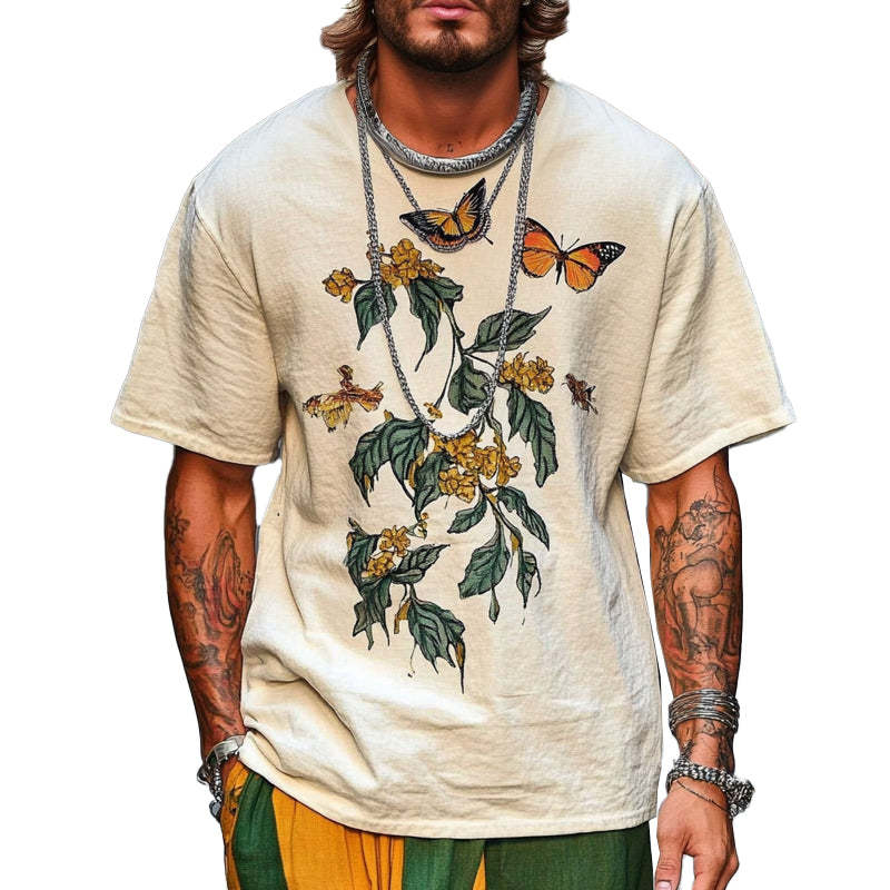 Men's Loose Butterfly Printed Round Neck Short Sleeve T-Shirt