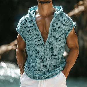 Lässiges Retro-Strick-Tanktop mit Kapuze für Herren