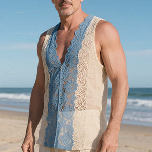 Men's Spring Fashion Lace Splicing Thin Tank Top