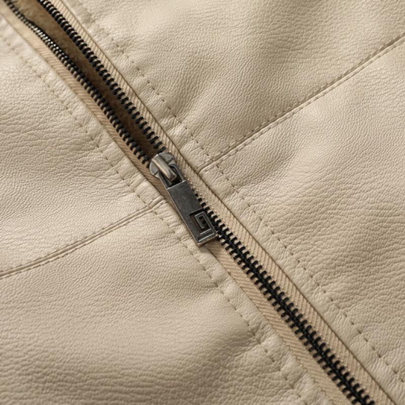 Herren Vintage Kapuzenfleece Warm Reißverschluss Slim Fit Lederjacke