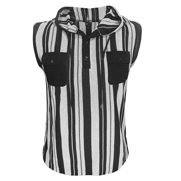 Lässiges, gestreiftes, ärmelloses Tanktop mit Kapuze für Herren