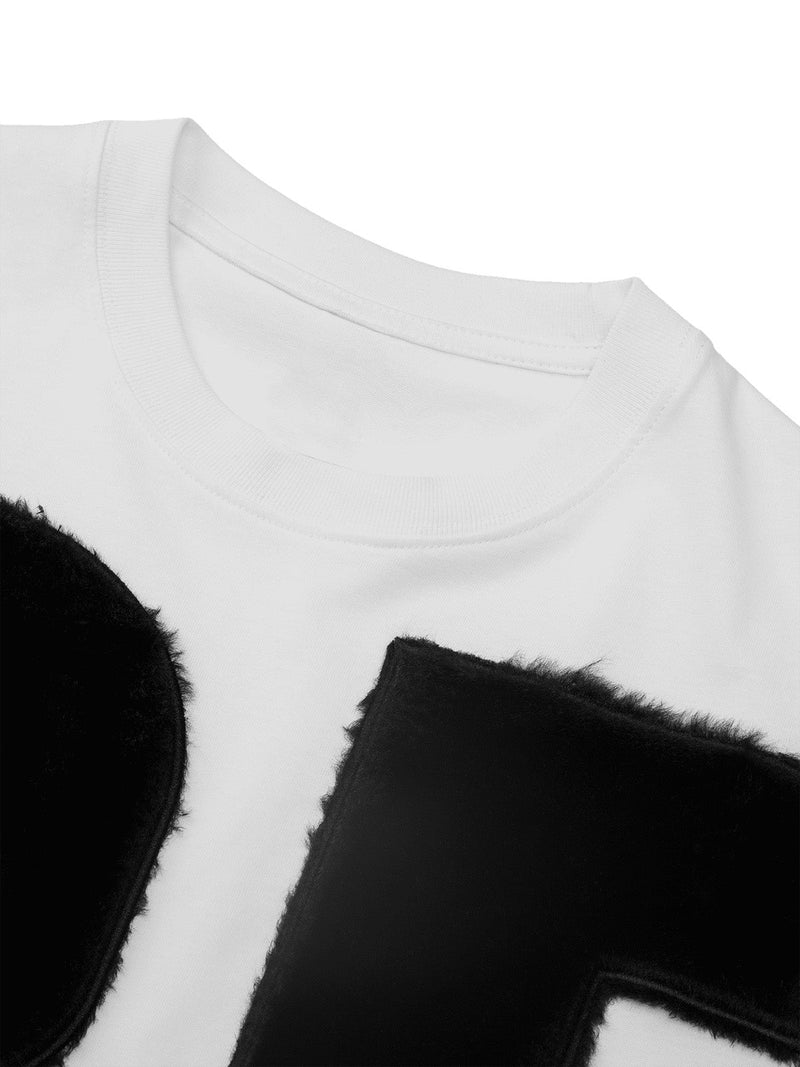 Wildleder-T-Shirt mit aufgestickten Buchstaben „Street Rap“ 