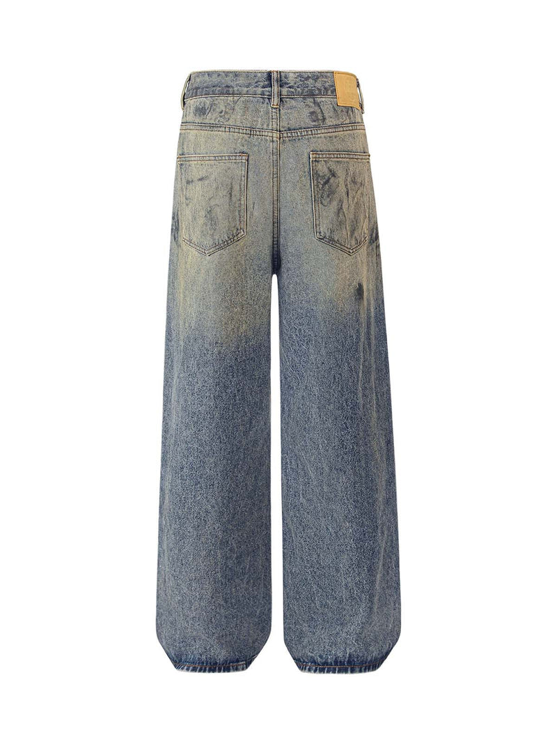 Distressed Washed Ink Splashed Straight Jeans