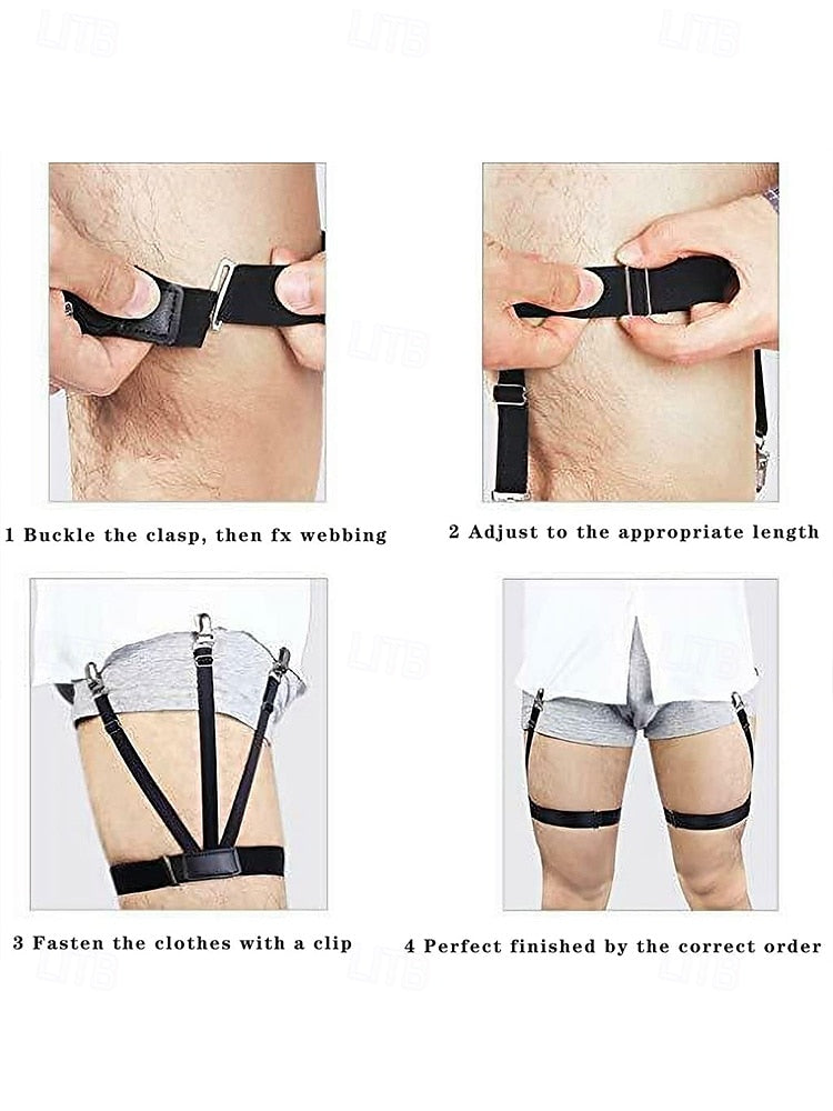 Men's Adjustable Shirt Stays with Non-Slip Clips, Elastic Garter Style Shirt Holder for Business, Formal Wear, and Daily Use