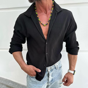 Herren Freizeithemd mit einfarbigem, gestreiftem Revers und langen Ärmeln