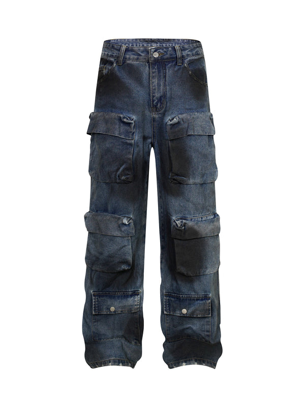 High Street Hip-hop Distressed Washed Work Jeans